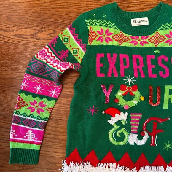 Christmas Express Your Elf Campy Women's Christmas Crewneck Sweater Size Large - Picture 5 of 13